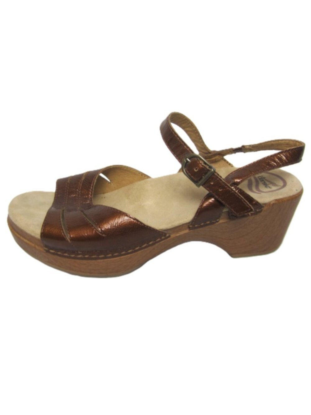 Dansko Serafina Sandals Size 39 8.5 9 Brown Crinkled Patent Leather Toffee